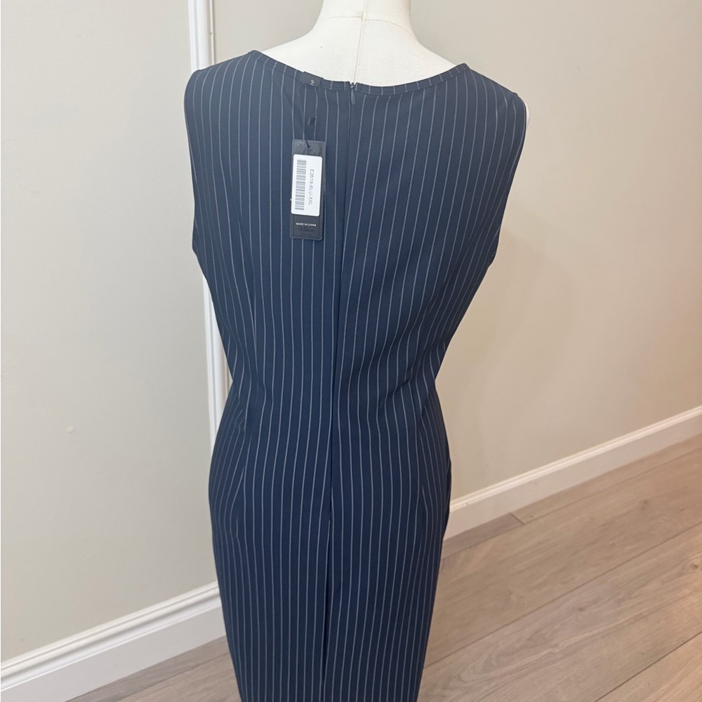 Sophisticated Navy Pinstripe Midi Dress - Picture 9 of 12